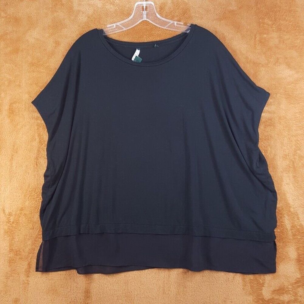 LAUREN RALPH LAUREN Womens Top Large Black Pullover Oversized Rayon Chiffon Hem